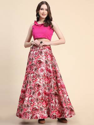 Pink Satin Silk Digital Printed Semi-Stitched Lehenga Choli Set With Dupatta 3