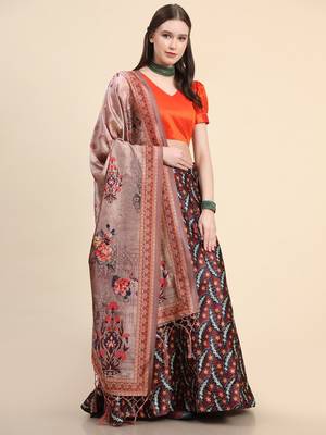 Black Satin Silk Digital Printed Semi-Stitched Lehenga Choli Set With Dupatta 1