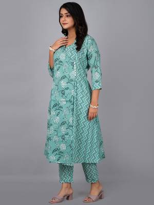  a-line kurta with stand coller neck & printed pant 1