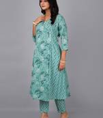 Fashion petals a-line kurta with stand coller neck & printed pant