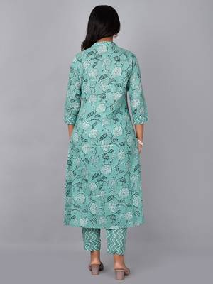  a-line kurta with stand coller neck & printed pant 2