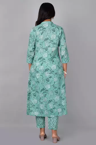  a-line kurta with stand coller neck & printed pant