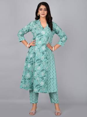  a-line kurta with stand coller neck & printed pant 3