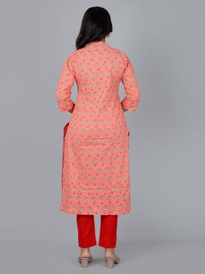 Fashion petals peach printed stand collar neck kurta with pant 3