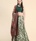Green Satin Silk Semi-Stitched Lehenga Choli Set With Dupatta