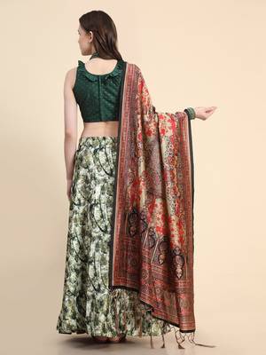 Green Satin Silk Semi-Stitched Lehenga Choli Set With Dupatta 4