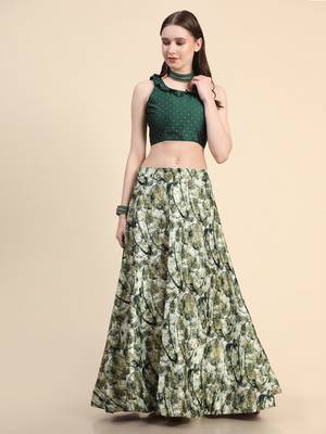 Green Satin Silk Semi-Stitched Lehenga Choli Set With Dupatta 5