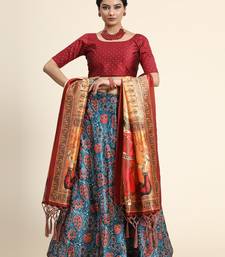 Blue Satin Silk Semi-Stitcehd Lehenga Choli Set With Dupatta