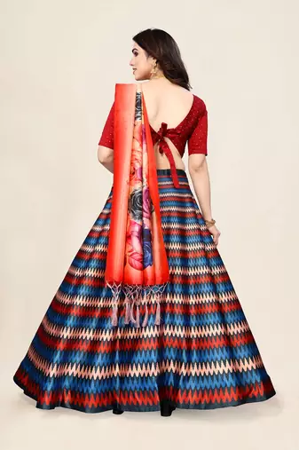 Multi-Color Semi-Stitched Lehenga Choli Set With Dupatta