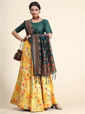 Yellow Semi-Stitched Satin Silk Lehenga Choli Set With Dupatta 1