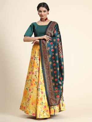 Yellow Semi-Stitched Satin Silk Lehenga Choli Set With Dupatta 2