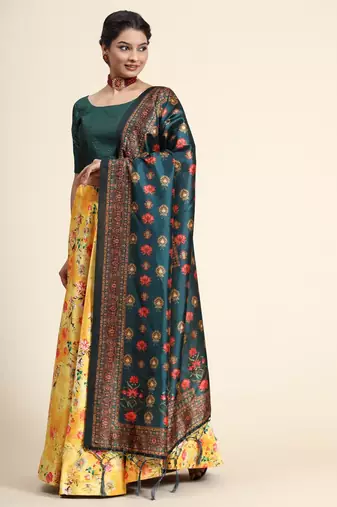Yellow Semi-Stitched Satin Silk Lehenga Choli Set With Dupatta