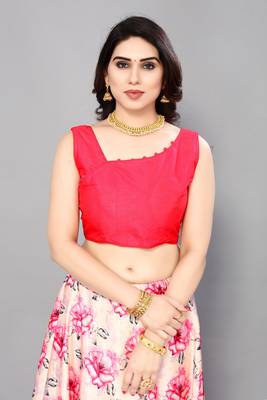 Pink Satin Silk Semi-Stitcehd Lehenga Choli Set With Dupatta 2