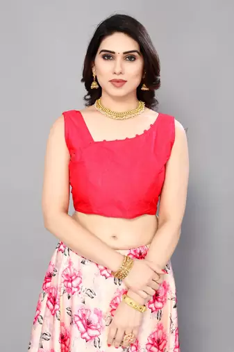 Pink Satin Silk Semi-Stitcehd Lehenga Choli Set With Dupatta