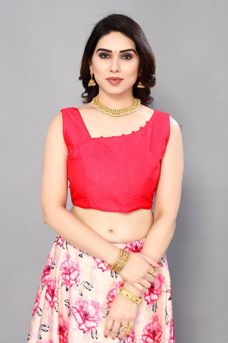 Pink Satin Silk Semi-Stitcehd Lehenga Choli Set With Dupatta