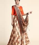 Light Brown Satin Silk Semi-Stitched Lehenga Choli Set With Dupatta