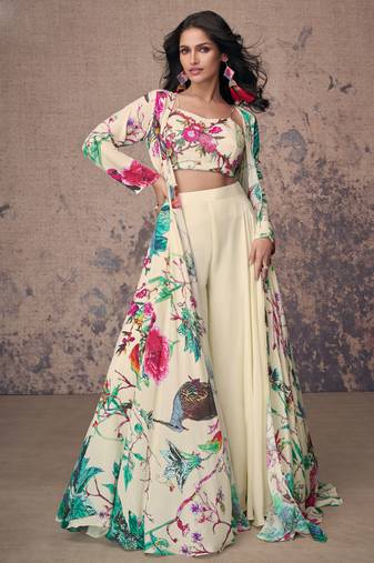 multicolor crepe palazzo suit with floral prints