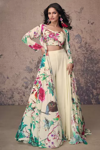 Multicolor Crepe Palazzo Suit With Floral Prints