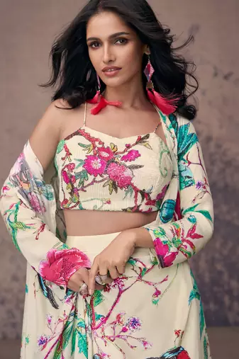 multicolor crepe palazzo suit with floral prints