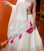 Off White Floral Embroidery Wedding Semi-Stitched Wedding Lehenga With Stitched Blouse