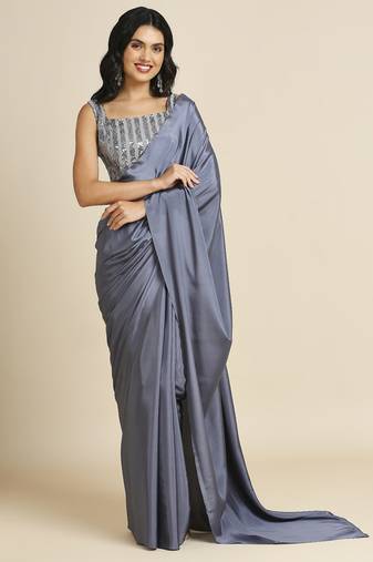 Gray fabulous burfi silk silk saree with lycra sequins unstitch blouse