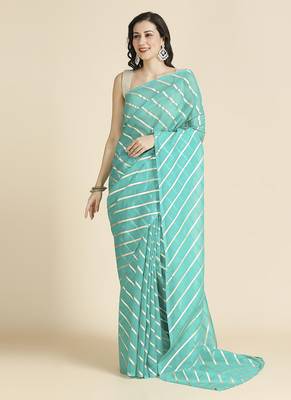 Turquois Kota Leheriya Organza Saree With Shimmer Unstitch Blouse 1
