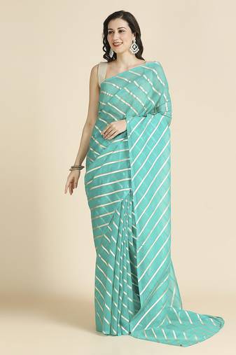 Turquois Kota Leheriya Organza Saree With Shimmer Unstitch Blouse