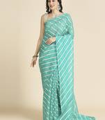 Turquois Kota Leheriya Organza Saree With Shimmer Unstitch Blouse