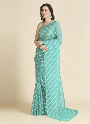 Turquois Kota Leheriya Organza Saree With Shimmer Unstitch Blouse 2