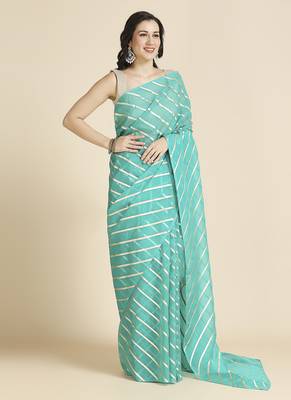 Turquois Kota Leheriya Organza Saree With Shimmer Unstitch Blouse 3