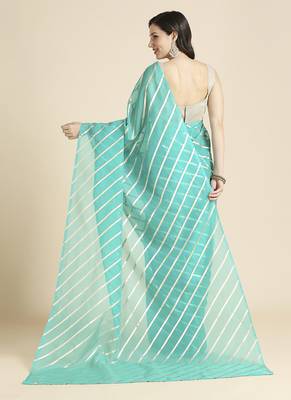 Turquois Kota Leheriya Organza Saree With Shimmer Unstitch Blouse 4