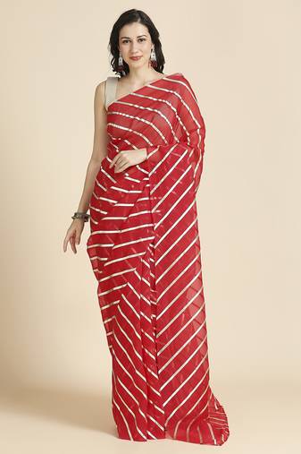 Maroon Kota Leheriya Organza Saree With Shimmer Unstitch Blouse