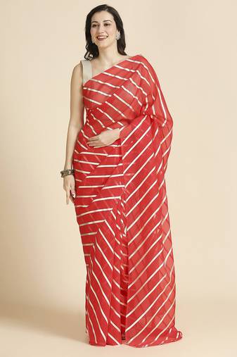 Red Kota Leheriya Organza Saree With Shimmer Unstitch Blouse