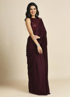 Wine Fabulous Burfi Silk Silk Blend Saree With Lycra Sequins Unstitch Blouse 2