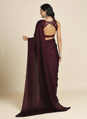 Wine Fabulous Burfi Silk Silk Blend Saree With Lycra Sequins Unstitch Blouse 3