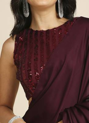 Wine Fabulous Burfi Silk Silk Blend Saree With Lycra Sequins Unstitch Blouse 4