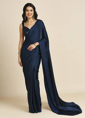 Blue Fabulous Burfi Silk Silk Blend Saree With Lycra Sequins Unstitch Blouse 1