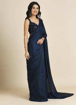 Blue Fabulous Burfi Silk Silk Blend Saree With Lycra Sequins Unstitch Blouse 2