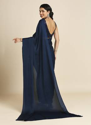 Blue Fabulous Burfi Silk Silk Blend Saree With Lycra Sequins Unstitch Blouse 3