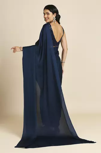 Blue Fabulous Burfi Silk Silk Blend Saree With Lycra Sequins Unstitch Blouse