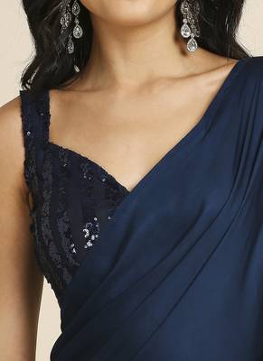 Blue Fabulous Burfi Silk Silk Blend Saree With Lycra Sequins Unstitch Blouse 4