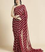 Wine Kota Leheriya Organza Saree With Shimmer Unstitch Blouse