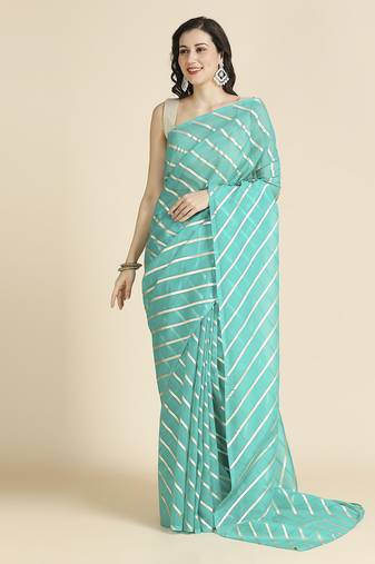 Turquois Kota Leheriya Organza Saree With Shimmer Unstitch Blouse