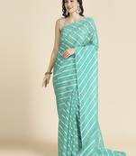 Turquois Kota Leheriya Organza Saree With Shimmer Unstitch Blouse