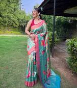 Rama Color Paithani Saree With All-Over Zari And Meenakari Weaves