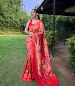 Red Color Paithani Saree With All-Over Zari And Meenakari Weaves