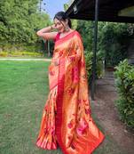 Yellow Color Paithani Saree With All-Over Zari And Meenakari Weaves