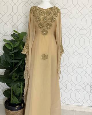 Beige Georgette Embroidered Stone work Stitched Dress Kaftan Party Wear Wedding Dresses 1