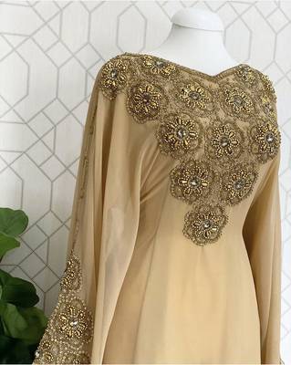 Beige Georgette Embroidered Stone work Stitched Dress Kaftan Party Wear Wedding Dresses 2