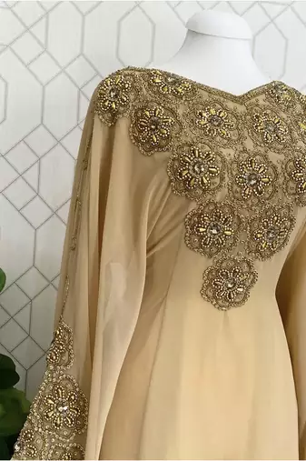 Beige Georgette Embroidered Stone work Stitched Dress Kaftan Party Wear Wedding Dresses